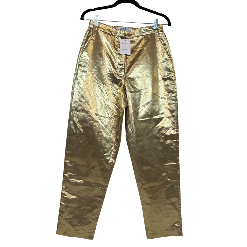 House of CB Dawna Metallic Gold High Waisted Tapered Trousers Pants Small NWT